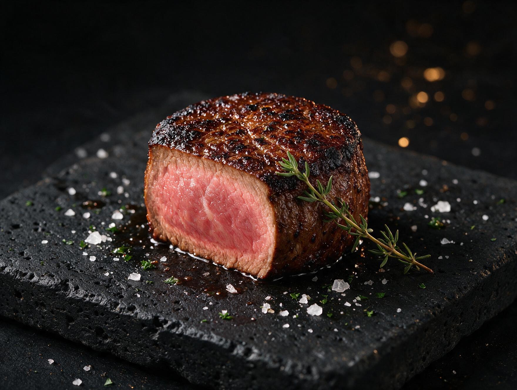 Filet mignon medallion, seared and cooked medium rare